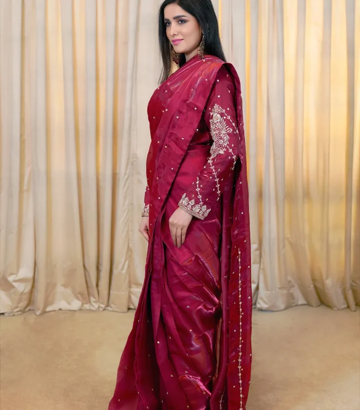 Scarlet Red Lava Silk Saree