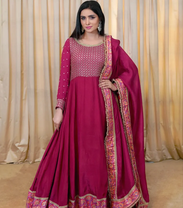 Raspberry Pink Silk Kalidaar